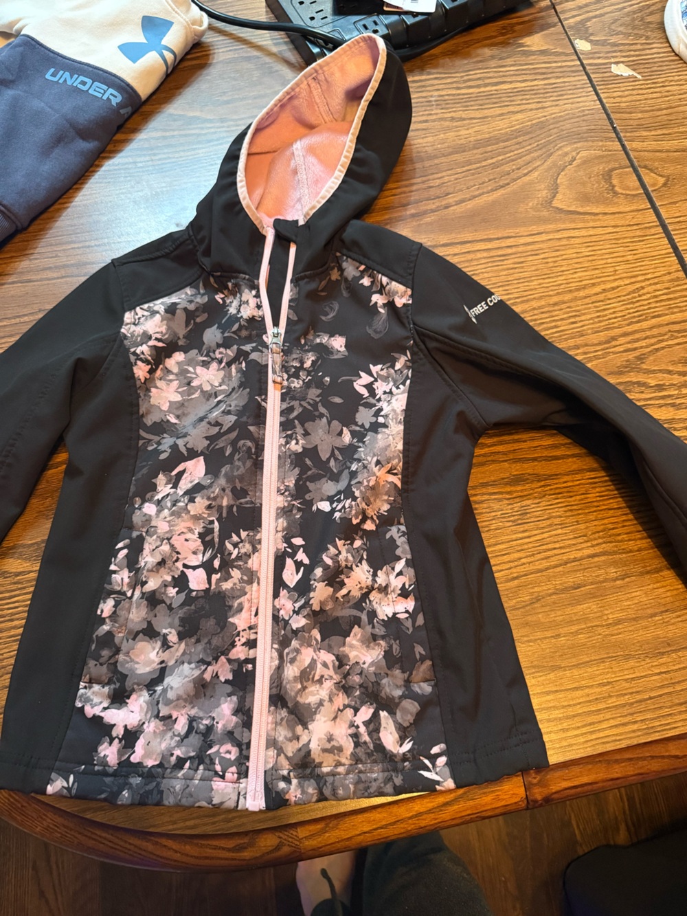 Free Country Black Softshell Jacket with Pink Floral Front Panel